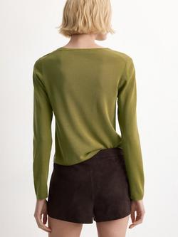 Mango Crew Neck Fine Knit Jumper, Green - view 2, Green
