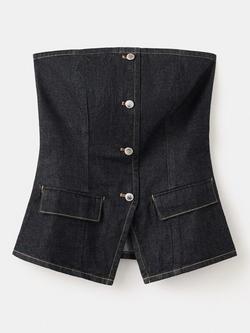 Mango Denim Corset Bodice Top, Blue - view 2, Blue