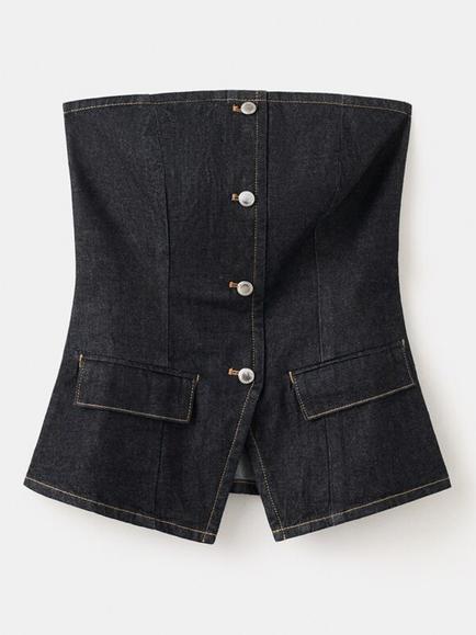 Mango Denim Corset Bodice Top, Blue - view 2, Blue