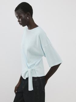 Mango Tie Hem Relaxed Knit Top, Sky Blue, Sky Blue