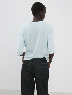 Mango Tie Hem Relaxed Knit Top, Sky Blue - view 2, Sky Blue