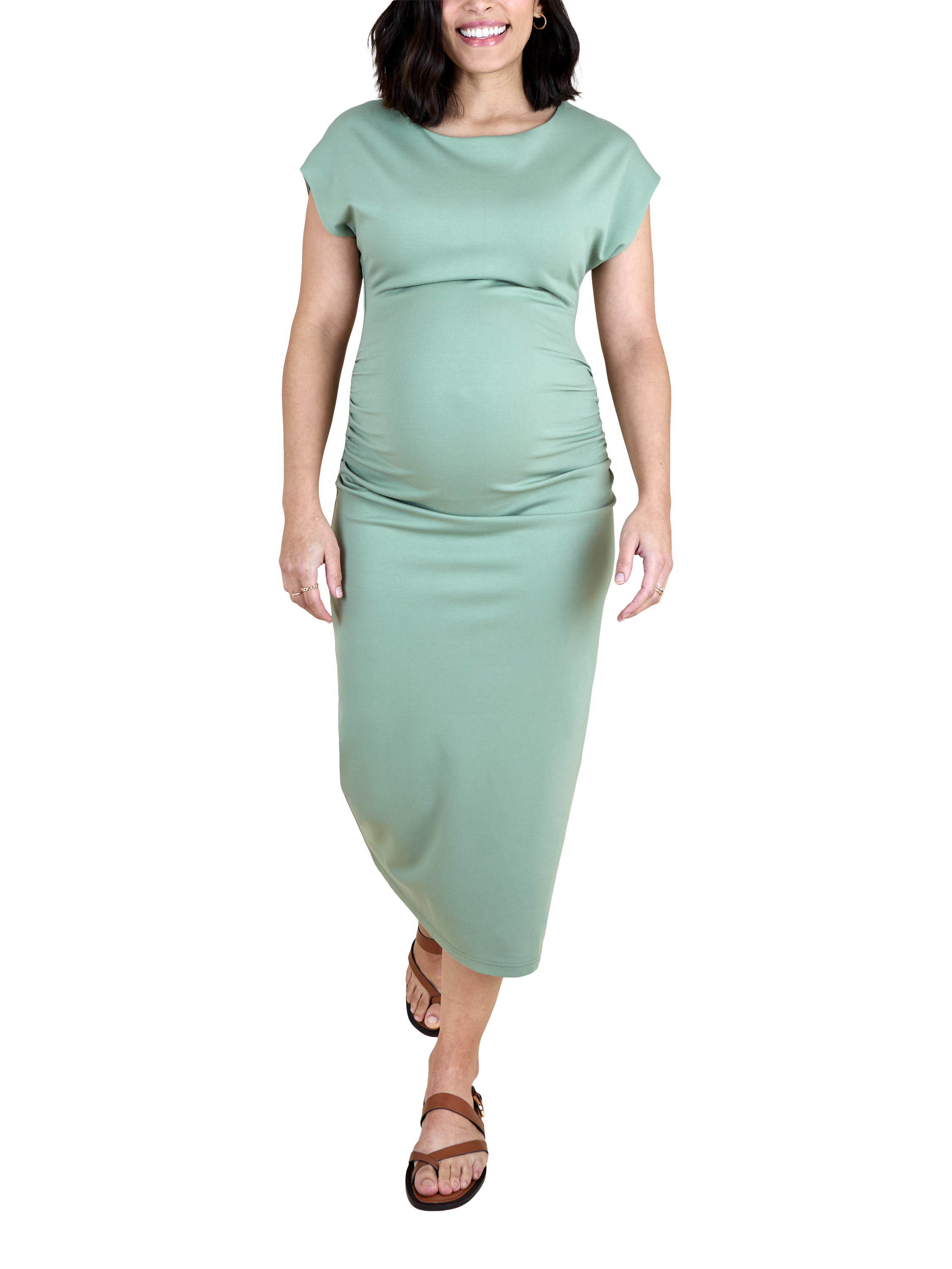 JoJo Maman Bb Maternity Short Sleeve Midi Dress, Sage Green