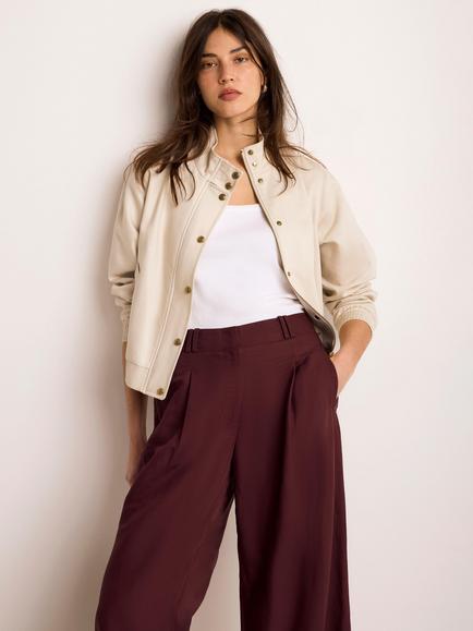 Mint Velvet Funnel Neck Bomber Jacket, Natural Stone, Natural Stone