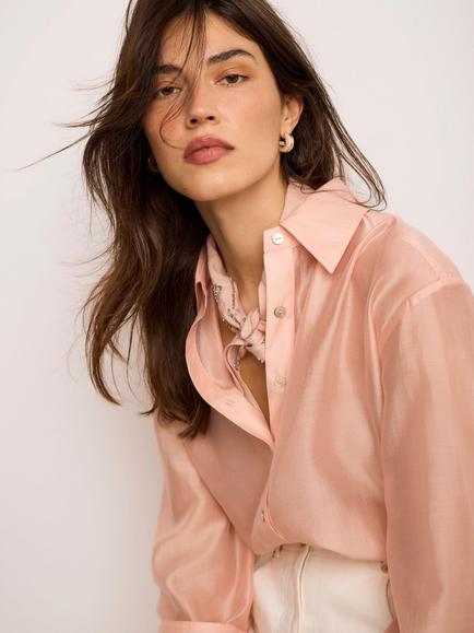 Mint Velvet Long Sleeve Sheer Shirt, Light Pink - view 2, Light Pink
