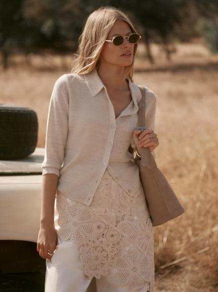 Mint Velvet Metallic Knit Top, Natural, Natural