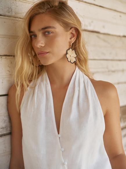 Mint Velvet Halterneck Pure Linen Sleeveless Top, White Ivory - view 2, White Ivory