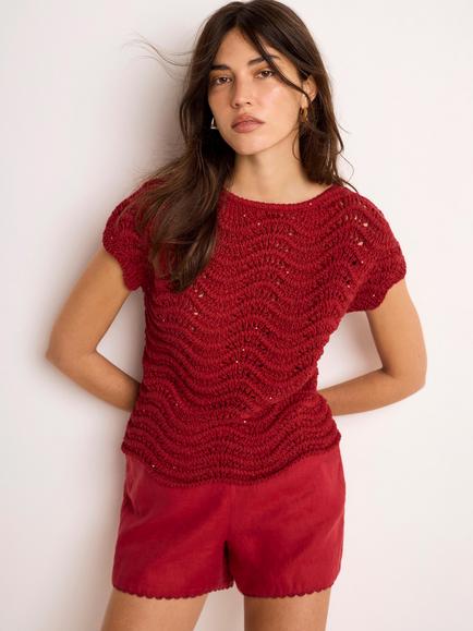 Mint Velvet Textured Metallic Knit Top, Red, Red