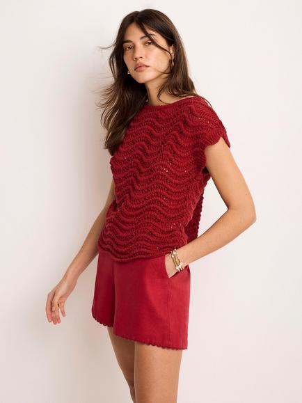Mint Velvet Textured Metallic Knit Top, Red - view 2, Red