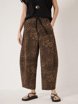 HUSH Rina Animal Print Barrel Leg Trousers, Brown/Multi, Brown/Multi