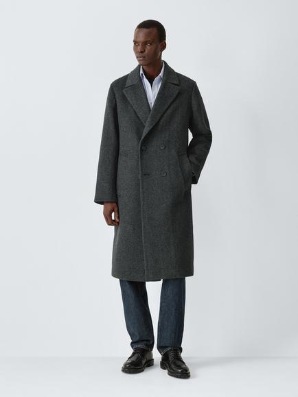 John Lewis Double-Breasted Wool Blend Overcoat, Charcoal Twill, Charcoal Twill