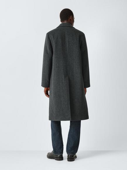 John Lewis Double-Breasted Wool Blend Overcoat, Charcoal Twill - view 2, Charcoal Twill