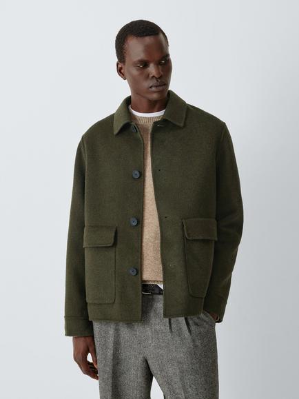 John Lewis Double Faced Wool Blend Chore Jacket, Olive, Olive (khaki)