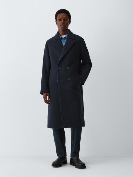 John Lewis Double Breasted Wool Blend Overcoat, Navy, Navy