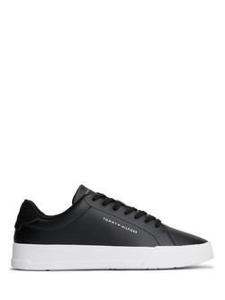 Tommy Hilfiger Logo Coated Leather Court Trainers, Black, Black