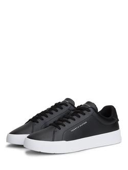 Tommy Hilfiger Logo Coated Leather Court Trainers, Black - view 2, Black