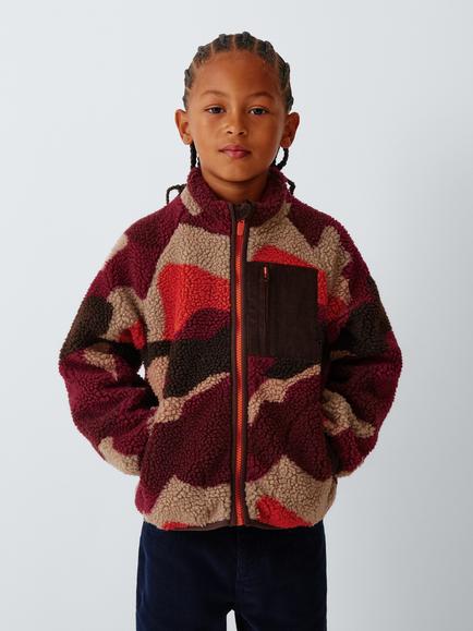 John Lewis Kids' Abstract Borg Jacket, Fig Multi, Fig Multi