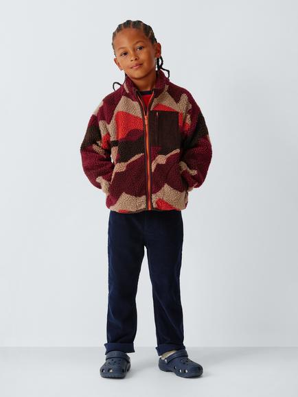 John Lewis Kids' Abstract Borg Jacket, Fig Multi - view 2, Fig Multi