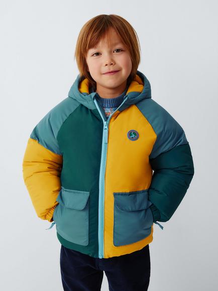 John Lewis Kids' Colourblock Shower Resistant Puffer Jacket, Dark Sea Multi, Dark Sea Multi
