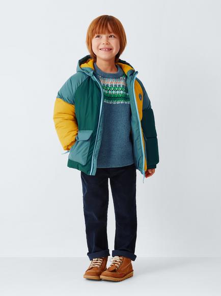 John Lewis Kids' Colourblock Shower Resistant Puffer Jacket, Dark Sea Multi - view 2, Dark Sea Multi