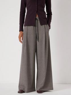HUSH Check Wide Leg Jersey Trousers, Brown/Multi, Brown/Multi