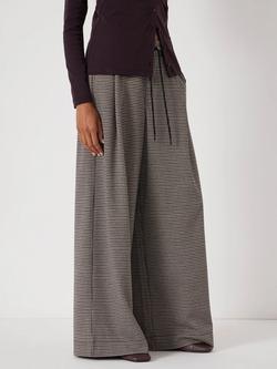 HUSH Check Wide Leg Jersey Trousers, Brown/Multi - view 2, Brown/Multi