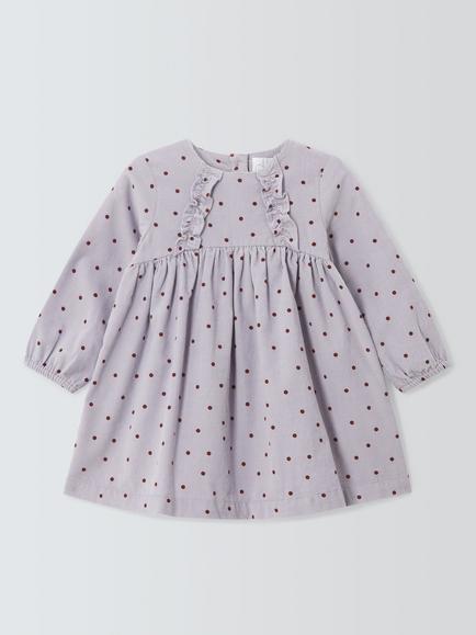John Lewis Baby Polka Dot Corduroy Dress, Lilac, Lilac