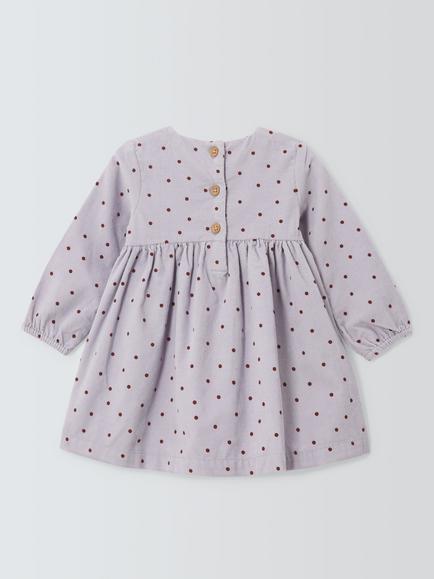 John Lewis Baby Polka Dot Corduroy Dress, Lilac - view 2, Lilac