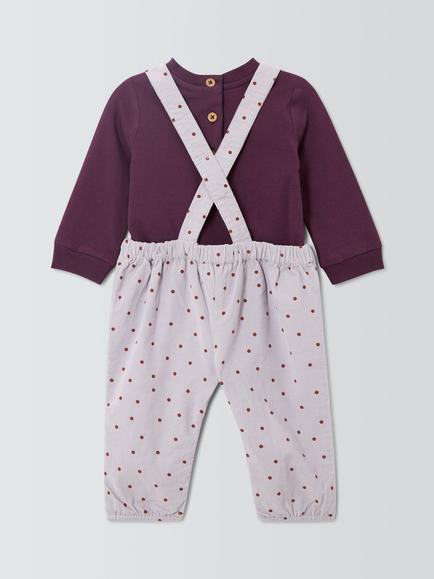 John Lewis Baby Polka Dot Corduroy Dungarees & Sweater Set, Lilac - view 2, Lilac