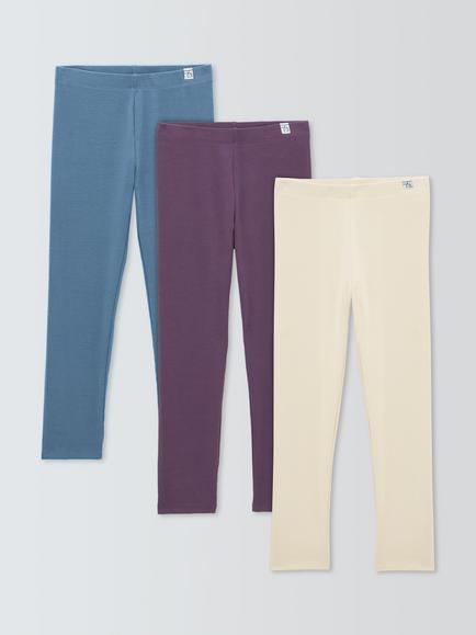 John Lewis Kids' Ribbed Leggings, Pack of 3, Multi, Multi