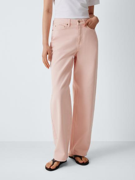 John Lewis High Waist Wide Leg Jeans, Pink