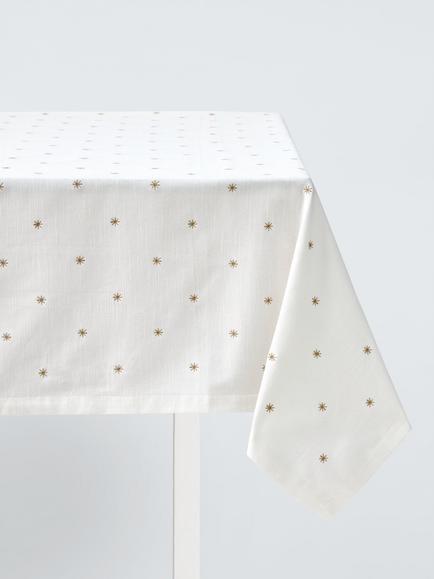 John Lewis Embroidered Scatter Star Cotton Tablecloth, White/Gold, White/Gold