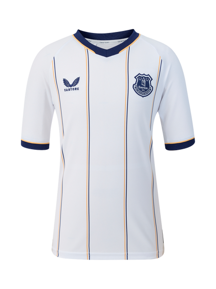 Castore Junior Everton Away Football Shirt, White, White/Blue/Yellow