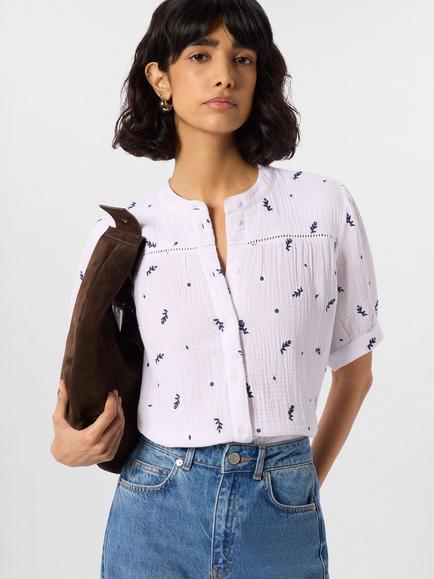Whistles Embroidered Cotton Floral Blouse, Ivory/Multi, Ivory/Multi