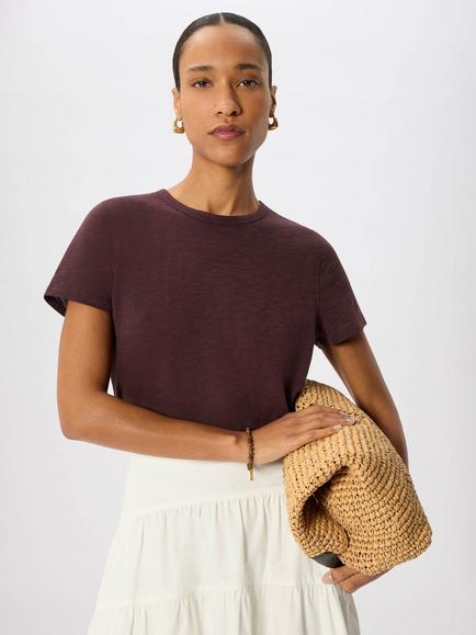 Whistles Posie Cotton Crew Neck T-Shirt, Plum - view 2, Plum