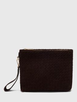 Whistles Avah Woven Suede Clutch Bag, Chocolate, Chocolate