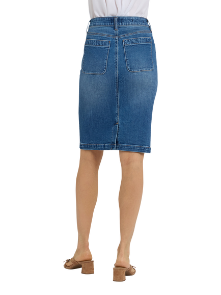 NYDJ High Rise Rounded Pocket Denim Skirt, Wild River - view 2, Wild River