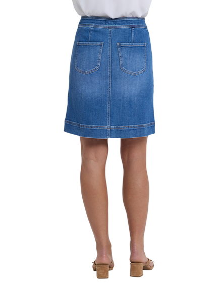 NYDJ High Rise A-Line Utility Denim Skirt, Blue Paradise - view 2, Blue Paradise