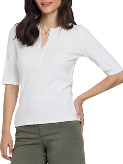 NYDJ Ribbed Elbow Sleeved Henley, Optic White