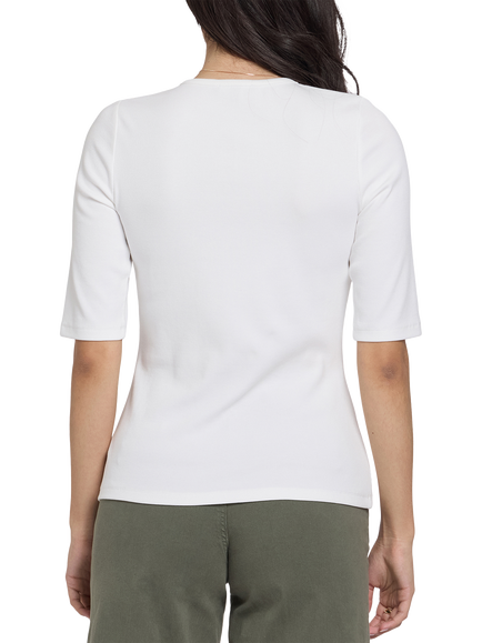 NYDJ Ribbed Elbow Sleeved Henley - view 2, Optic White