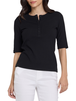 NYDJ Ribbed Elbow Sleeved Henley, Black
