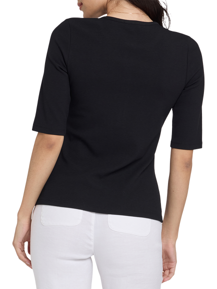 NYDJ Ribbed Elbow Sleeved Henley - view 2, Black