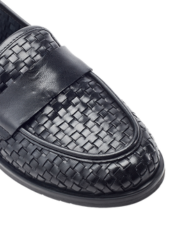 Moda in Pelle Farenza Leather Loafers, Black - view 2, Black