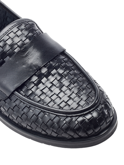 Moda in Pelle Farenza Leather Loafers, Black - view 2, Black