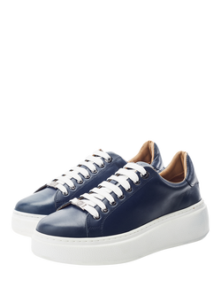 Moda in Pelle Cherrie Leather Trainers - view 2, Navy