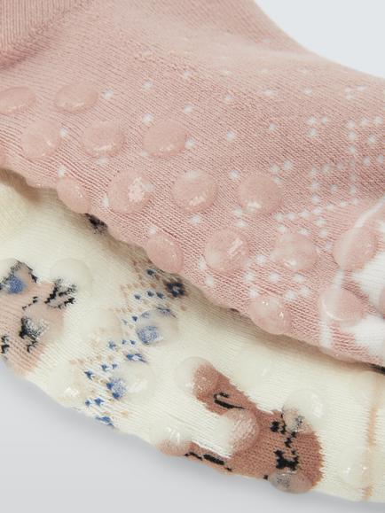 John Lewis Kids' Organic Cotton Rich Animal Slipper Socks, Pack of 2, Multi - view 2, Multi