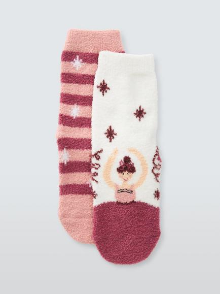 John Lewis Kids' Fluffy Ballet Slipper Socks, Pack of 2, Multi, Multi