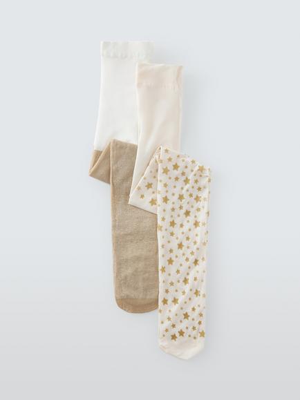 John Lewis Kids' Star Sparkle Tights, Pack of 2, Multi, Multi