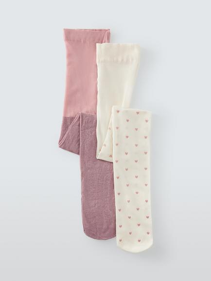 John Lewis Kids' Heart Sparkle Tights, Pack of 2, Multi, Multi