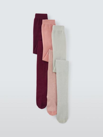 John Lewis Kids' Organic Cotton Rich Glitter Tights, Pack of 3, Multi, Multi