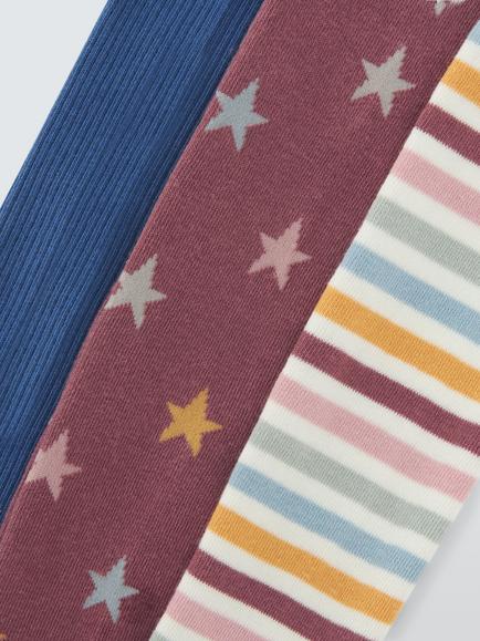 John Lewis Kids' Organic Cotton Rich Star Tights, Pack of 3, Multi - view 2, Multi